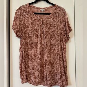 Sonoma Women’s Mauve Floral Blouse XL Button Front Short Sleeve Lightweight